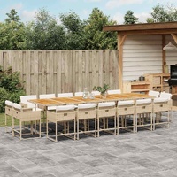 17 Piece Garden Dining Set with Cushions Beige Poly Rattan