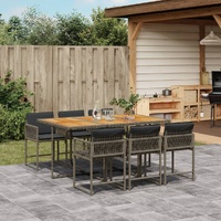 7 Piece Garden Dining Set with Cushions Grey Poly Rattan