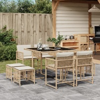 9 Piece Garden Dining Set with Cushions Beige Poly Rattan