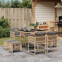 9 Piece Garden Dining Set with Cushions Mix Beige Poly Rattan