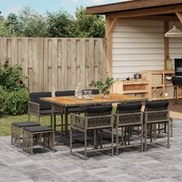11 Piece Garden Dining Set with Cushions Grey Poly Rattan