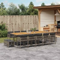 15 Piece Garden Dining Set with Cushions Grey Poly Rattan