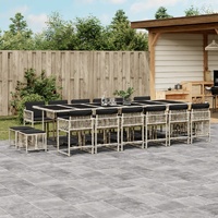 17 Piece Garden Dining Set with Cushions Light Grey Poly Rattan