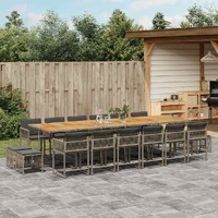 17 Piece Garden Dining Set with Cushions Grey Poly Rattan