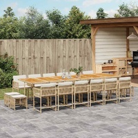 17 Piece Garden Dining Set with Cushions Beige Poly Rattan