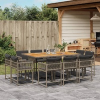 11 Piece Garden Dining Set with Cushions Grey Poly Rattan