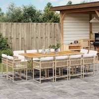 13 Piece Garden Dining Set with Cushions Beige Poly Rattan