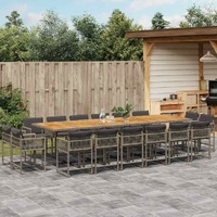 17 Piece Garden Dining Set with Cushions Grey Poly Rattan