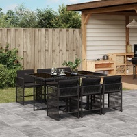 7 Piece Garden Dining Set with Cushions Black Poly Rattan