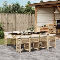 9 Piece Garden Dining Set with Cushions Beige Poly Rattan