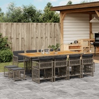 13 Piece Garden Dining Set with Cushions Grey Poly Rattan