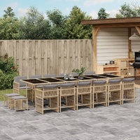 17 Piece Garden Dining Set with Cushions Mix Beige Poly Rattan