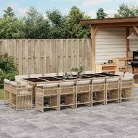 17 Piece Garden Dining Set with Cushions Beige Poly Rattan