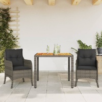 3 Piece Garden Dining Set with Cushions Grey Poly Rattan