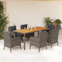 7 Piece Garden Dining Set with Cushions Grey Poly Rattan