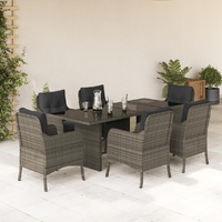 7 Piece Garden Dining Set with Cushions Grey Poly Rattan