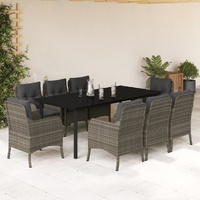 9 Piece Garden Dining Set with Cushions Grey Poly Rattan