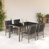 5 Piece Garden Dining Set with Cushions Grey Poly Rattan