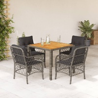 5 Piece Garden Dining Set with Cushions Grey Poly Rattan