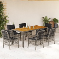 7 Piece Garden Dining Set with Cushions Grey Poly Rattan