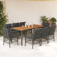 9 Piece Garden Dining Set with Cushions Grey Poly Rattan