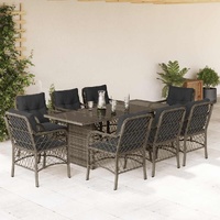 9 Piece Garden Dining Set with Cushions Grey Poly Rattan