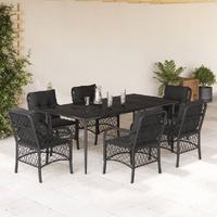 7 Piece Garden Dining Set with Cushions Black Poly Rattan