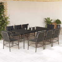 9 Piece Garden Dining Set with Cushions Grey Poly Rattan