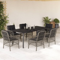 7 Piece Garden Dining Set with Cushions Grey Poly Rattan