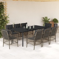 9 Piece Garden Dining Set with Cushions Grey Poly Rattan