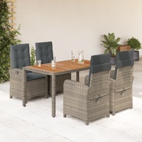 5 Piece Garden Dining Set with Cushions Grey Poly Rattan