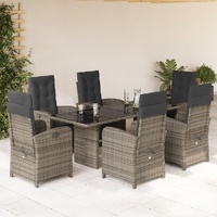 7 Piece Garden Dining Set with Cushions Grey Poly Rattan