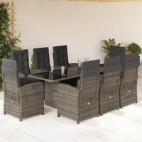 9 Piece Garden Dining Set with Cushions Grey Poly Rattan