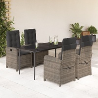 5 Piece Garden Dining Set with Cushions Grey Poly Rattan