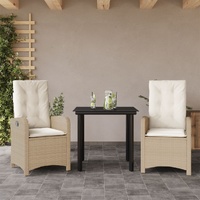 3 Piece Garden Dining Set with Cushions Beige Poly Rattan