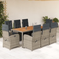 9 Piece Garden Dining Set with Cushions Grey Poly Rattan