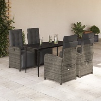 5 Piece Garden Dining Set with Cushions Grey Poly Rattan