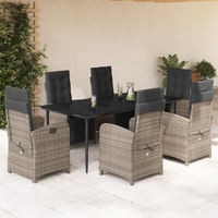 7 Piece Garden Dining Set with Cushions Grey Poly Rattan