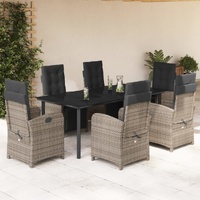 7 Piece Garden Dining Set with Cushions Grey Poly Rattan