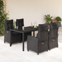 5 Piece Garden Dining Set with Cushions Black Poly Rattan