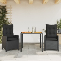 3 Piece Garden Dining Set with Cushions Black Poly Rattan