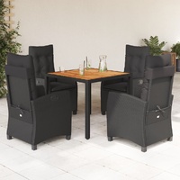 5 Piece Garden Dining Set with Cushions Black Poly Rattan