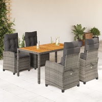 5 Piece Garden Dining Set with Cushions Grey Poly Rattan