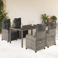 5 Piece Garden Dining Set with Cushions Grey Poly Rattan