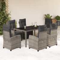 7 Piece Garden Dining Set with Cushions Grey Poly Rattan