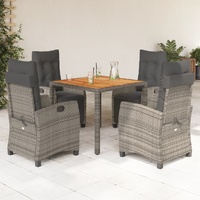 5 Piece Garden Dining Set with Cushions Grey Poly Rattan