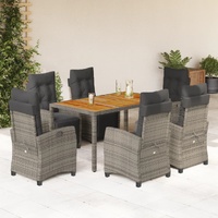 7 Piece Garden Dining Set with Cushions Grey Poly Rattan
