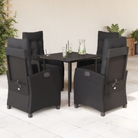5 Piece Garden Dining Set with Cushions Black Poly Rattan