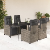 5 Piece Garden Dining Set with Cushions Grey Poly Rattan
