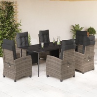 7 Piece Garden Dining Set with Cushions Grey Poly Rattan